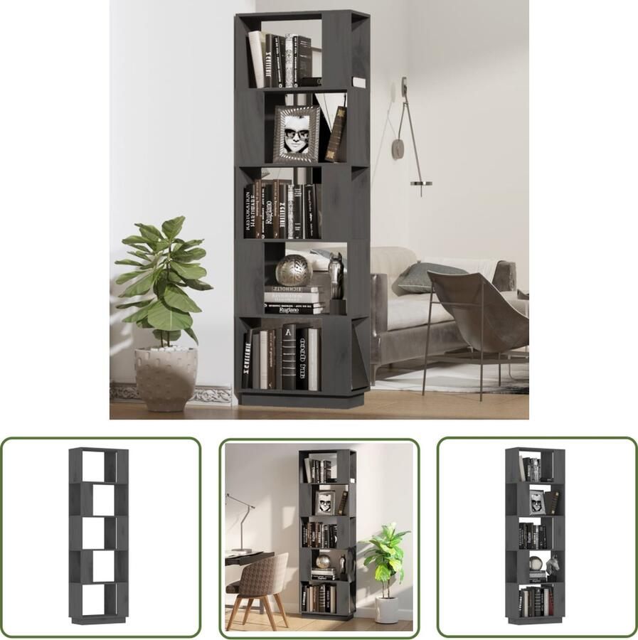 The Living Store Boekenkast kamerscherm 51x25x163 5 cm massief grenenhout grijs Boekenkast Houten Boekenkast Grenshouten Boekenkast Boekenplank Kamer Scheidingswand - Foto 2