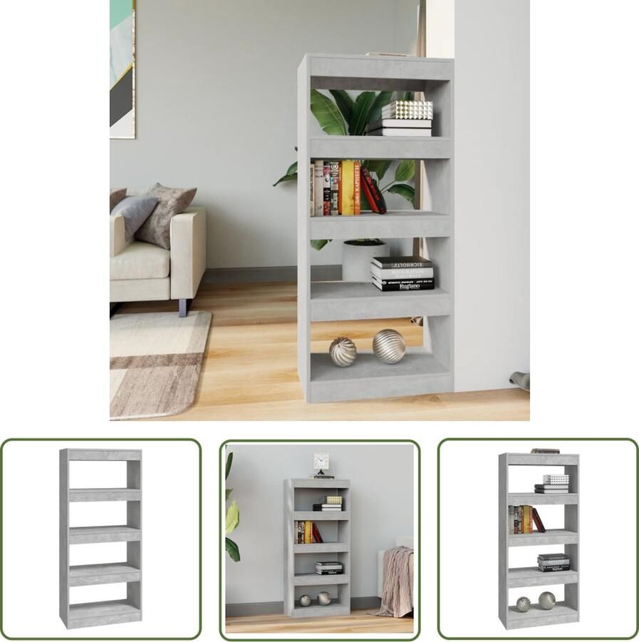 The Living Store Boekenkast Betongrijs 60x30x135 cm Houten opbergkast Kan als kamerscherm worden gebruikt Boekenkast Houten Boekenkast Kamer Scheidingswand Grijze Boekenkast Betonnen Grijs - Foto 2