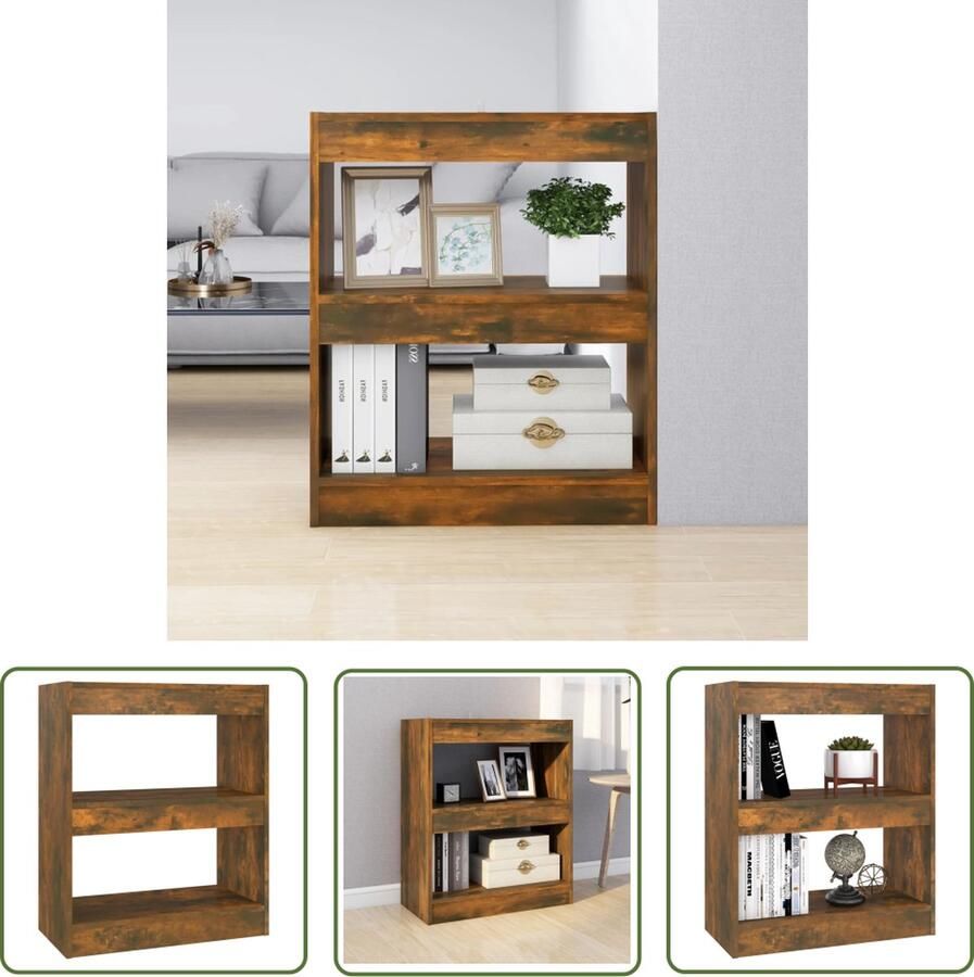 VidaXL Houten Boekenkast Boekenkast kamerscherm 60x30x72 cm gerookt eikenkleurig Vintage Boekenkast Kamer Scheidingswand Bruine Boekenkast - Foto 2