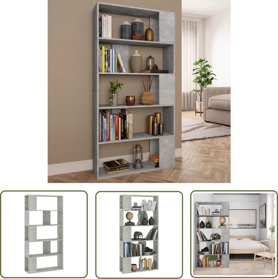 The Living Store Boekenkast kamerscherm 80x24x159 cm bewerkt hout betongrijs Boekenkast Houten Boekenkast Grijze Boekenkast Kamerdivider Boekenplank - Foto 2
