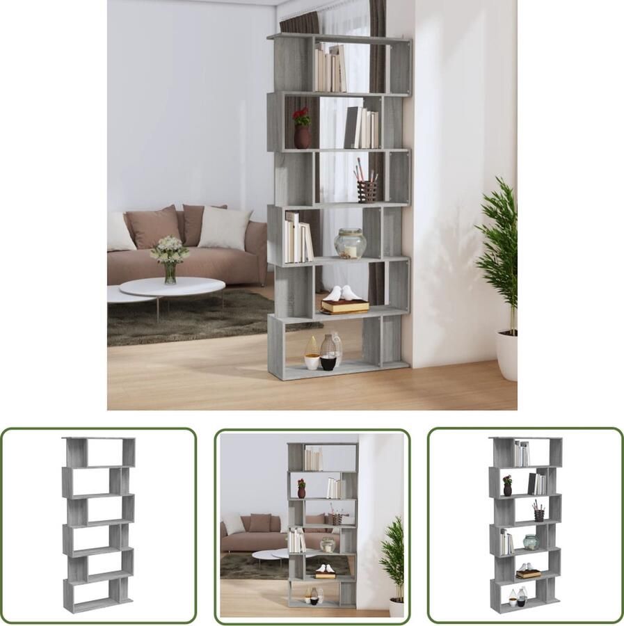 The Living Store Boekenkast kamerscherm 80x24x192 cm bewerkt hout grijs sonoma Boekenkast Houten Boekenkast Grijze Boekenkast Sonoma Eiken Boekenkast Opbergkast - Foto 2