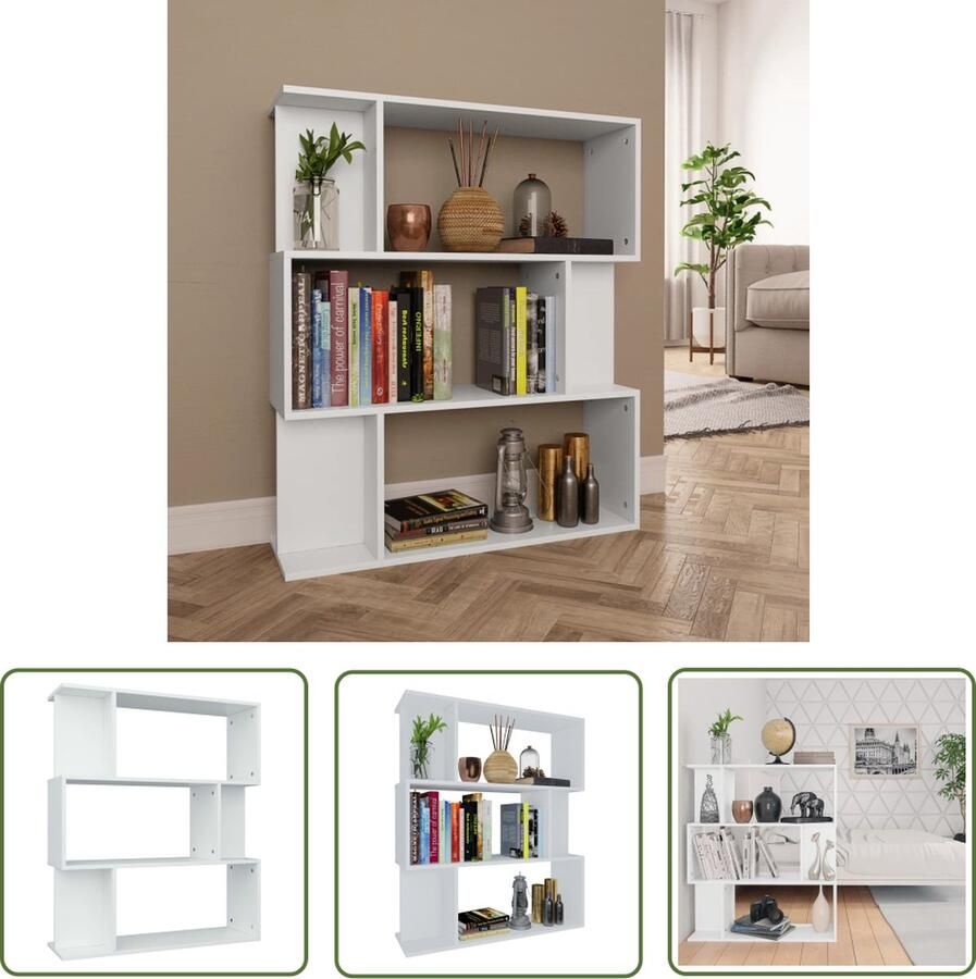 The Living Store Boekenkast s Boekenkast 80 x 24 x 96 cm Wit Bewerkt Hout Boekenkast Houten Boekenkast Wit Boekenkast Boekenplank Opslagoplossing - Foto 2