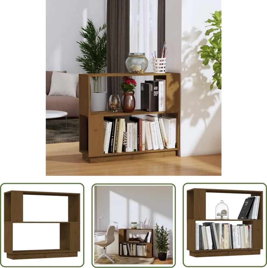 The Living Store Boekenkast kamerscherm 80x25x70 cm massief hout honingbruin Boekenkast Houten Boekenkast Grenoble Boekenkast Kamer Scheidingswand Vintage Boekenkast - Foto 2