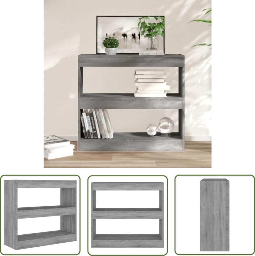 The Living Store Boekenkast kamerscherm 80x30x72 cm grijs sonoma eikenkleurig Boekenkast Houten Boekenkast Grijze Boekenkast Boekenplank Kamerdivider - Foto 2
