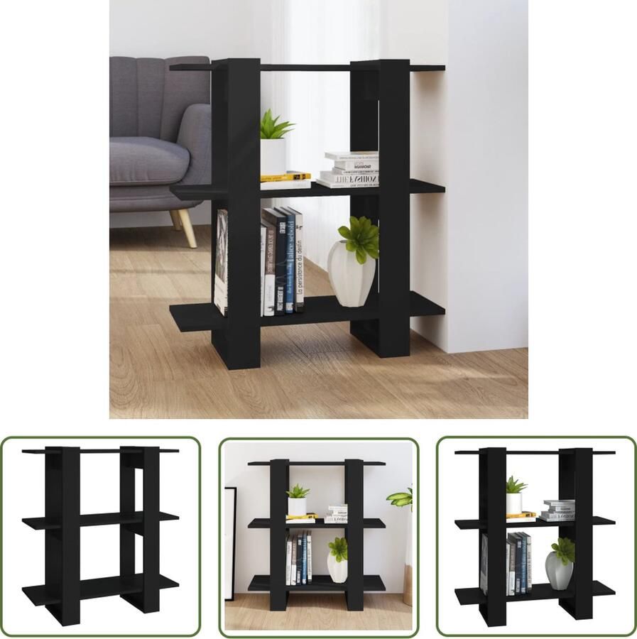 The Living Store Boekenkast kamerscherm 80x30x87 cm zwart Boekenkast Houten Boekenkast Zwarte Boekenkast Kamerdivider Wandschrank - Foto 2