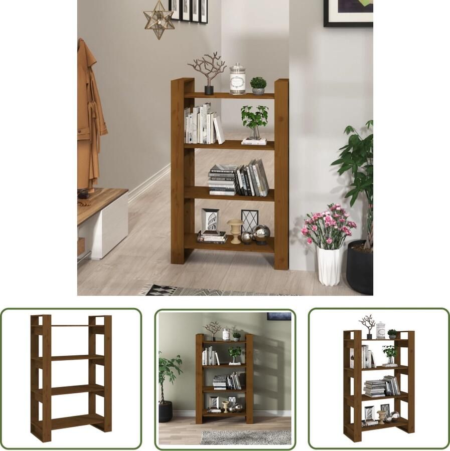The Living Store Boekenkast kamerscherm 80x35x125 cm massief hout honingbruin Boekenkast Houten Boekenkast Grenenhouten Boekenkast Boekenplank Kast - Foto 2