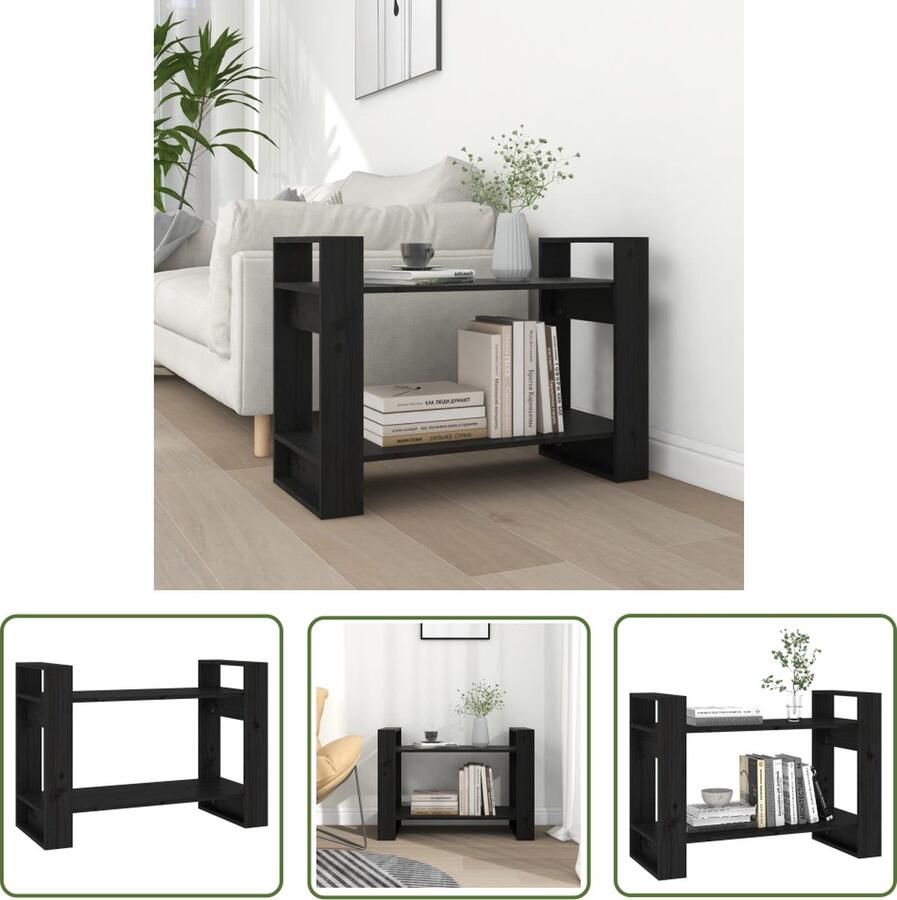 The Living Store Boekenkast kamerscherm 80x35x56 5 cm massief grenenhout zwart Boekenkast Houten Boekenkast Bibliotheekkast Grenoble Hout Zwarte Boekenkast - Foto 2