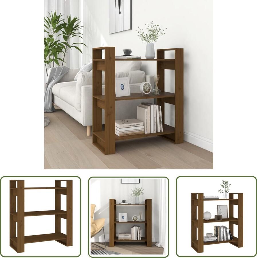 The Living Store Boekenkast Grenenhout Houten Meubel Kamerscherm 80x35x91 cm Honingbruin Boekenkast Houten Boekenkast Grenenhouten Boekenkast Boekenplank Kamer Scheidingswand - Foto 2