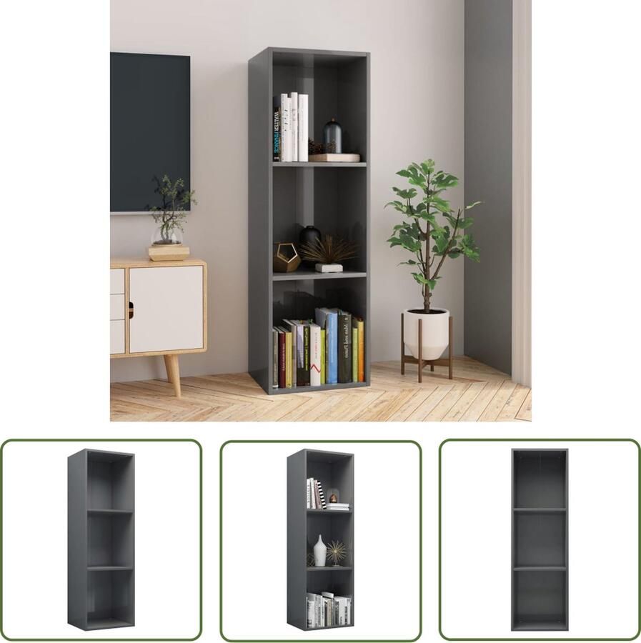 The Living Store Boekenkast tv-meubel 36x30x114 cm bewerkt hout hoogglans grijs Boekenkast Houten Boekenkast Bibliotheek Tv-stand Meubilair - Foto 2