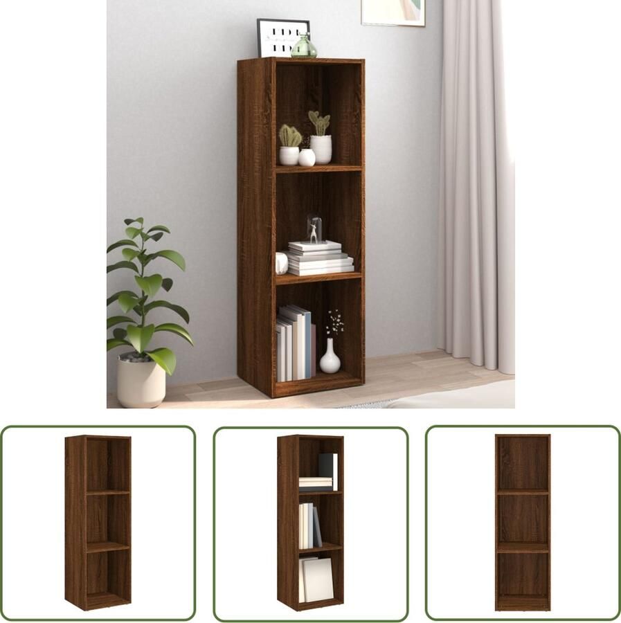The Living Store Boekenkast Bruineiken 36 x 30 x 114 cm Duurzaam hout 3 ruime vakken Multifunctioneel Boekenkast Houten Boekenkast Bruine Boekenkast Vintage Boekenkast Tv-meubel - Foto 2