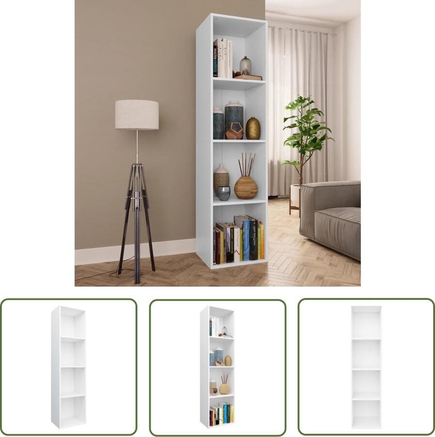 The Living Store Boekenkast tv-meubel 36x30x143 cm bewerkt hout wit Boekenkast Houten Boekenkast Boekenplank Tv-stand Meubilair - Foto 2