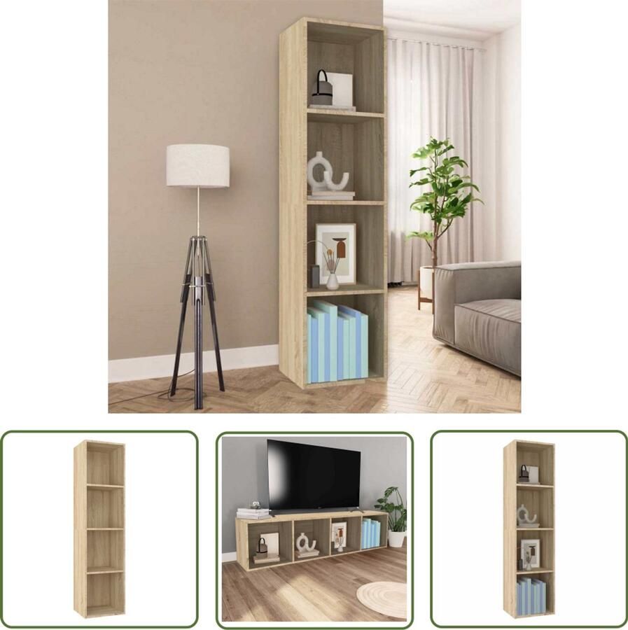 The Living Store Boekenkast tv-meubel 36x30x143cm bewerkt hout sonoma eikenkleur Boekenkast Houten Boekenkast Klassieke Boekenkast Tv-meubel Salontafel - Foto 2