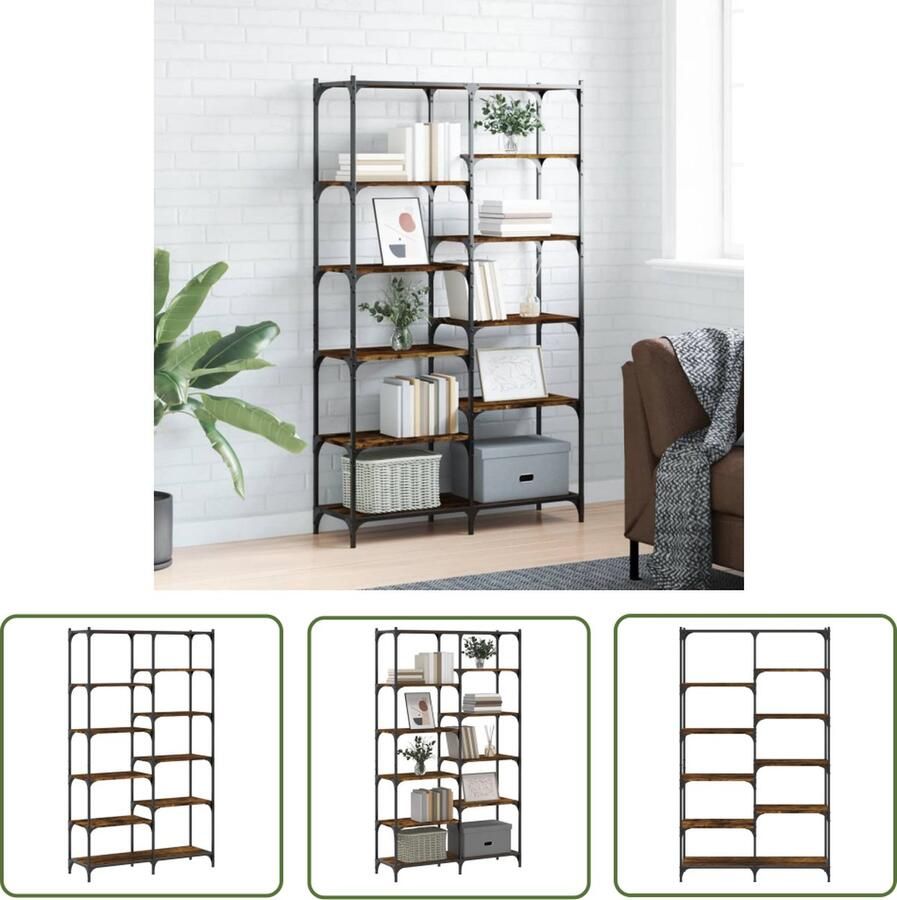 The Living Store Boekenrek 100x32x170 cm bewerkt hout en ijzer gerookt eiken Boekenrek Houten Boekenkast Industrieel Boekenrek Boekenplank Opslagoplossing - Foto 2