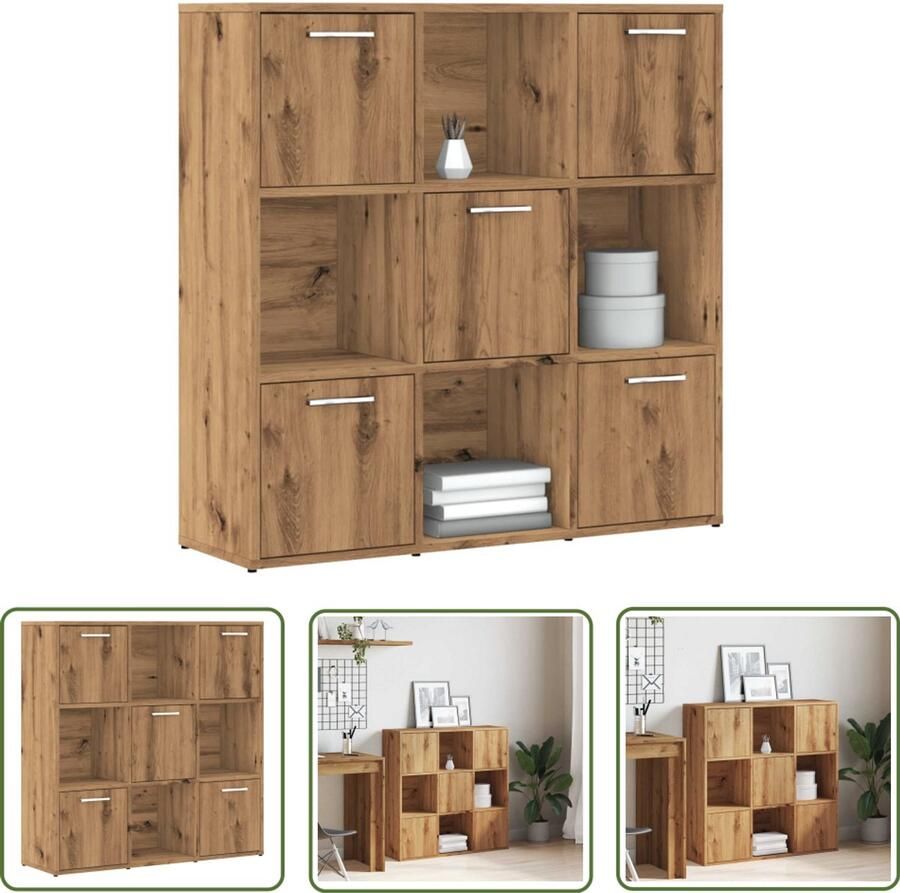 The Living Store Boekenrek 90x28x90 cm bewerkt hout artisanaal eikenkleurig Boekenrek Houten Boekenkast Bibliotheek Kast Opbergkast Industrieel Boekenrek