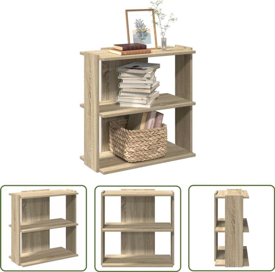 The Living Store Boekenkast 3-laags 60x30x60 cm bewerkt hout sonoma eikenkleurig Boekenschrank Houten Boekenkast Boekenplank Opslagoplossing Woonaccessoires