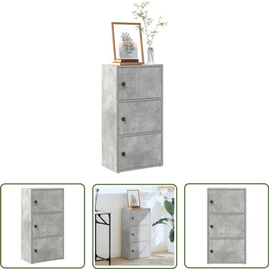 The Living Store Boekenkast 40x24x77 cm bewerkt hout betongrijs Boekenschrank Houten Boekenkast Betonnen Look Opbergkast Livingroom Furniture