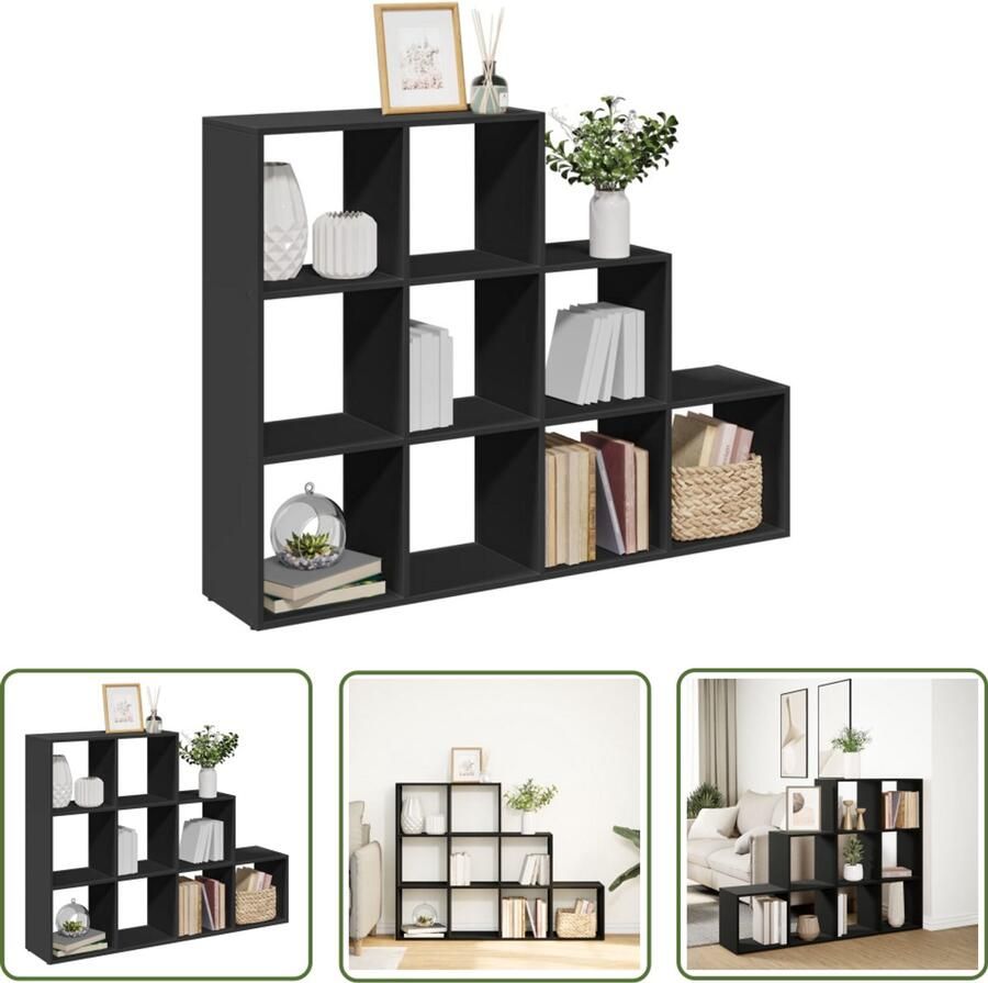 The Living Store Kamerscherm boekenkast 3-laags 137 5x29x103 5 cm hout zwart Boekenschrank Houten Boekenkast Opbergsysteem Kamerdivider Interieurbouw