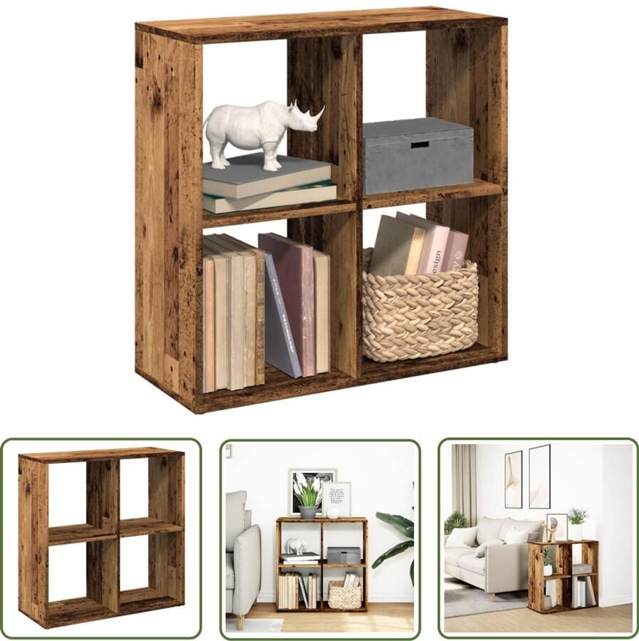 The Living Store Kamerscherm boekenkast 69 5x29x69 5 cm hout oud houtkleur Boekenschrank Houten Boekenkast Opbergkast Kamerscheider Vintage Boekenkast