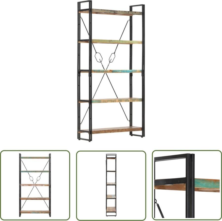 The Living Store Boekenkast met 5 schappen 90x30x180 cm massief gerecycled hout Industriele Boekenkast Houten Boekenkast Vintage Boekenkast Recycelde Boekenkast Boekenplank - Foto 2