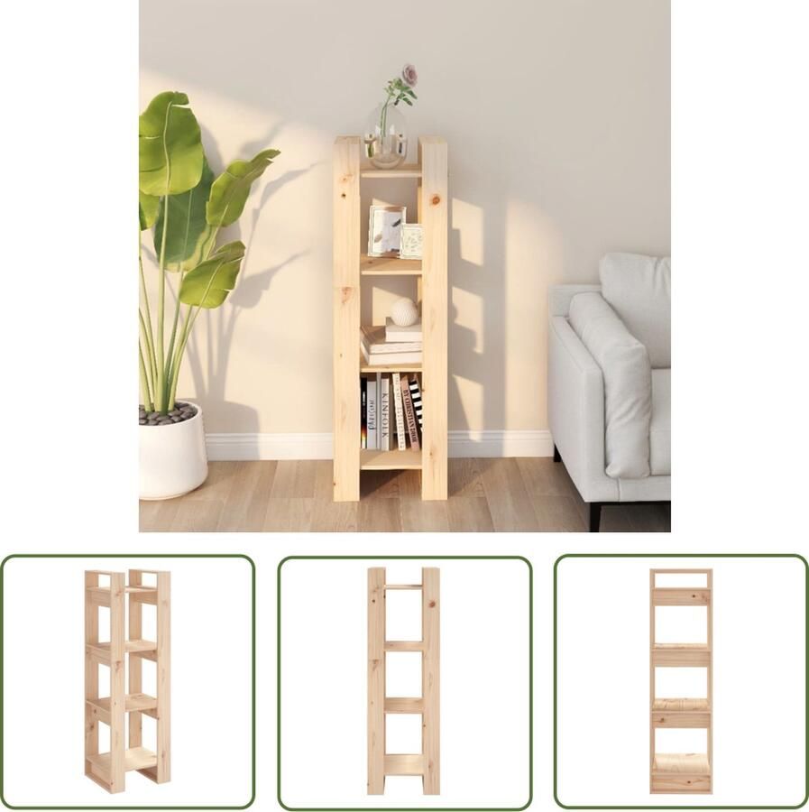 The Living Store Boekenkast Houten boekenkast 41 x 35 x 125 cm Massief grenenhout Boekenkast Houten Boekenkast Grenenhouten Boekenkast Boekenplank Kast - Foto 2