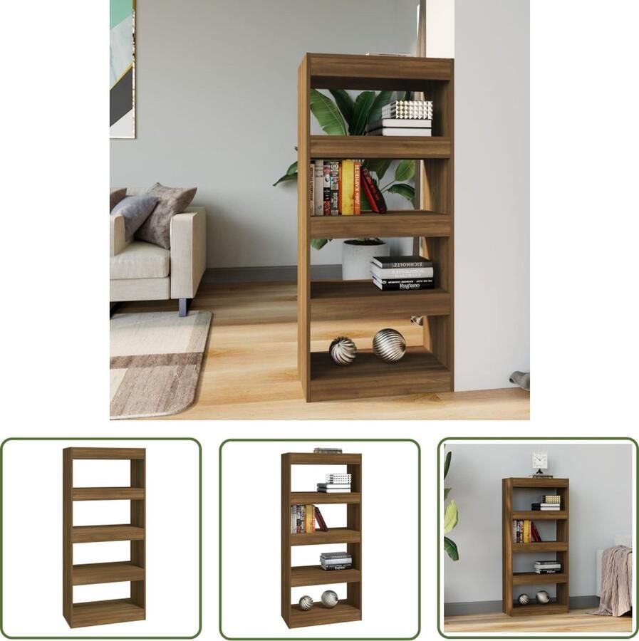 The Living Store Boekenkast kamerscherm 60x30x135 cm bewerkt hout bruineiken Boekenkast Houten Boekenkast Bruine Eiken Boekenkast Boekenplank Kamer Scheidingswand - Foto 2