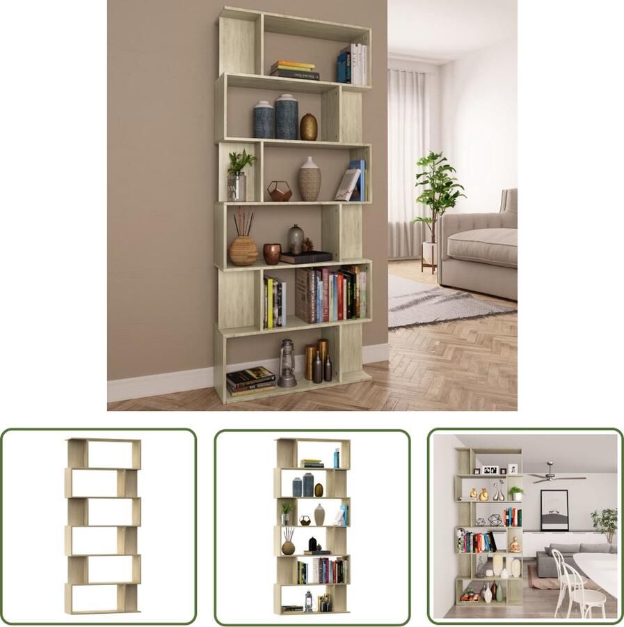 The Living Store Boekenkast kamerscherm 80x24x192 cm bewerkt hout sonoma eiken Boekenkast Houten Boekenkast Boekenplank Salon Meubilair Living Room Furniture - Foto 2