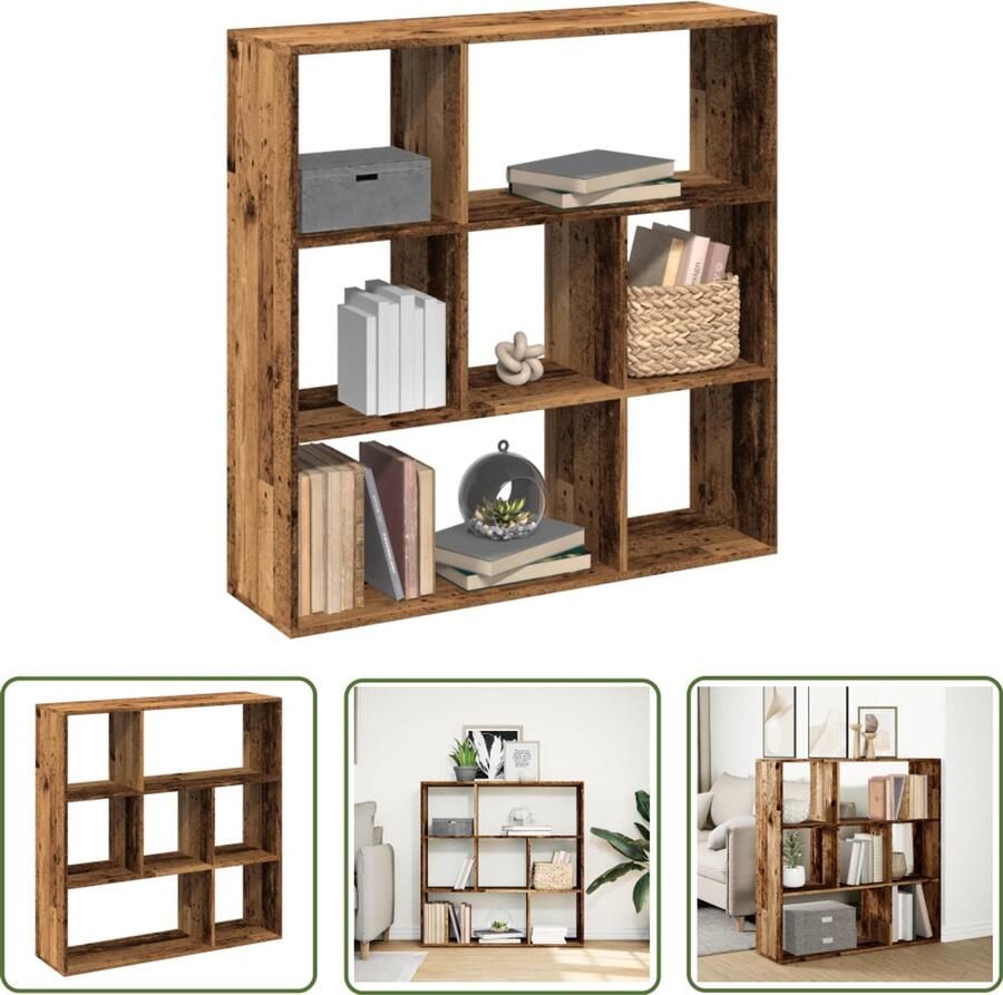The Living Store Kamerscherm boekenkast 102x29x103 5 cm hout oud houtkleurig Boekenkast Houten Boekenkast Opbergkast Kamerscherm Vintage Boekenkast