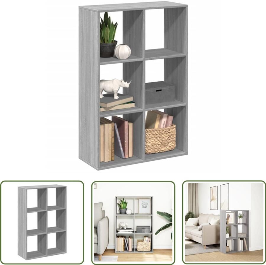 The Living Store Kamerscherm boekenkast 69 5x29x103 5 cm hout grijs sonoma Boekenkast Houten Boekenkast Opbergkast Kamerscherm Grijze Boekenkast