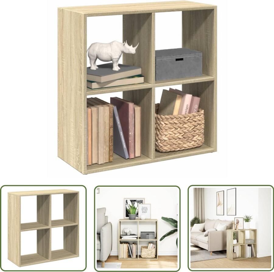 The Living Store Kamerscherm boekenkast 69 5x29x69 5 cm hout sonoma eikenkleur Boekenkast Houten Boekenkast Boekenplank Opbergkast Woonaccessoires