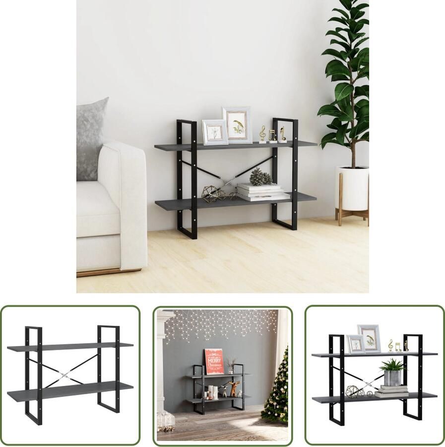 The Living Store Boekenkast IndustriÃle Stijl 100 x 30 x 70 cm Grijs Massief Grenenhout en Metaal Boekenkast Houten Boekenkast Industrieel Design Bibliotheek Opbergkast