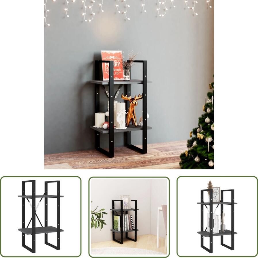 The Living Store Boekenkast met 2 schappen 40x30x70 cm massief grenenhout grijs Boekenkast Houten Boekenkast Grenoble Hout Industrieel Design Opslagruimte - Foto 2