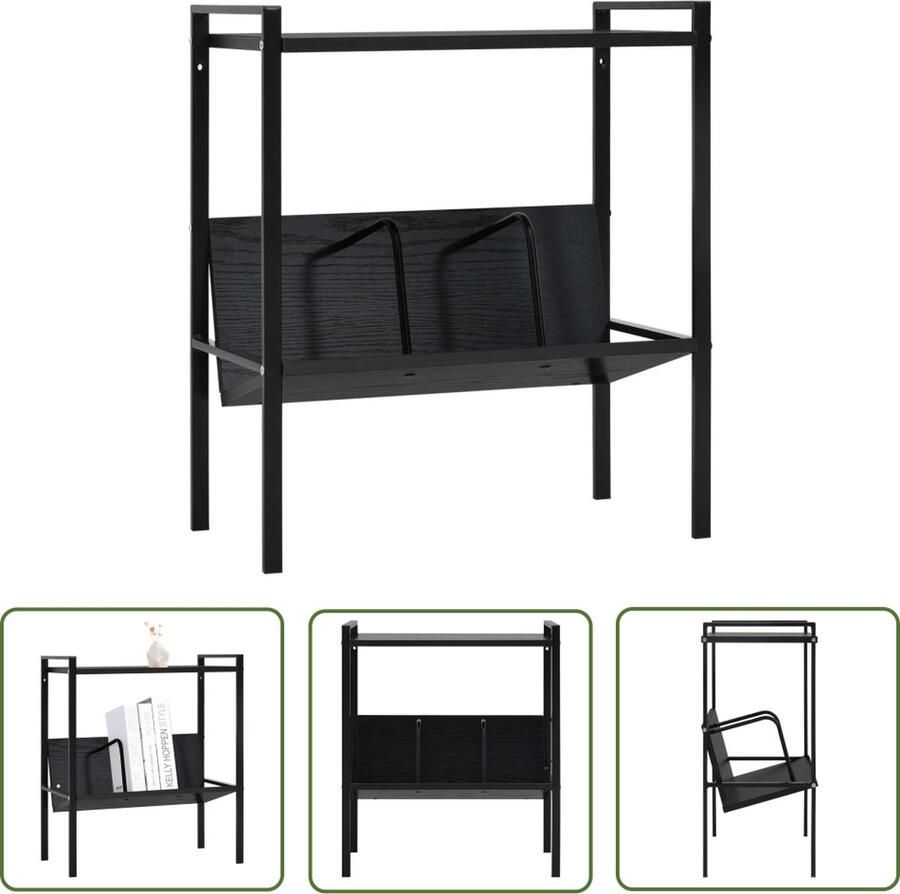 The Living Store Boekenkast 2-laags 52 x 28 x 59 cm zwart spaanplaat staal Boekenkast Houten Boekenkast Zwarte Boekenkast Industrieel Meubilair Boekenplank - Foto 2