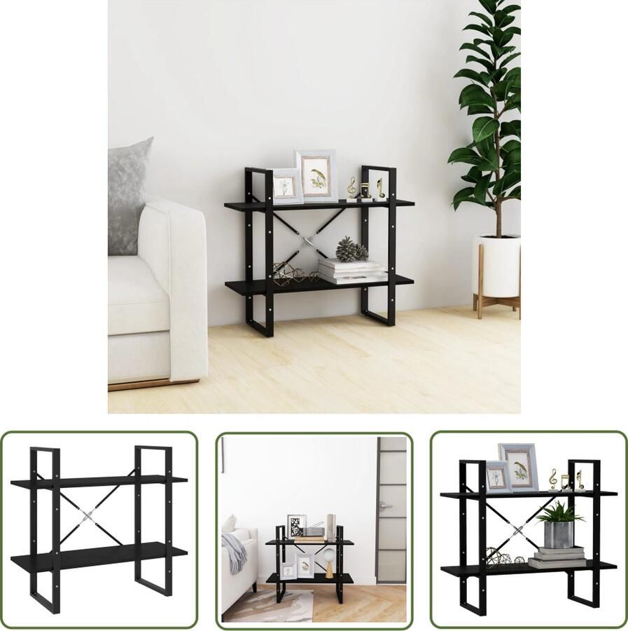 The Living Store Boekenkast met 2 schappen 80x30x70 cm massief grenenhout zwart Boekenkast Houten Boekenkast Design Boekenkast Industriële Boekenkast Bibliotheek - Foto 2