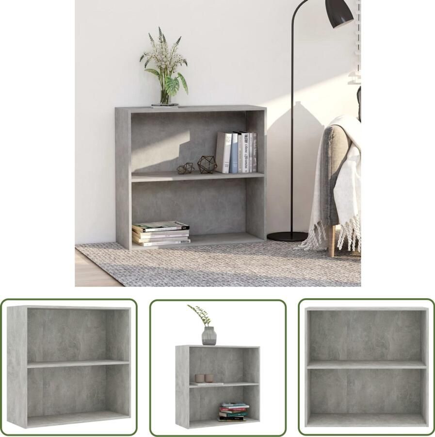 The Living Store Boekenkast met 2 schappen 80x30x76 5 cm bewerkt hout betongrijs Boekenkast Houten Boekenkast Betonnen Grijze Boekenkast Boekenplank Opbergkast