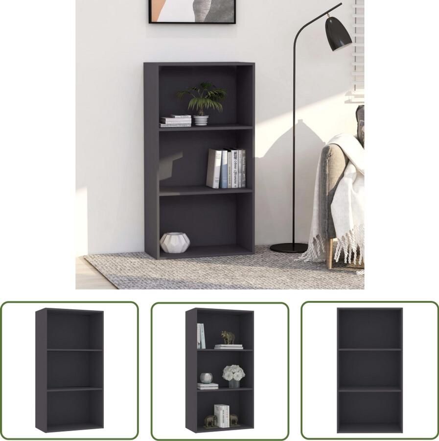 The Living Store Boekenkast met 3 schappen 60x30x114 cm bewerkt hout grijs Boekenkast Houten Boekenkast Boekenplank Opbergkast Vintage Boekenkast
