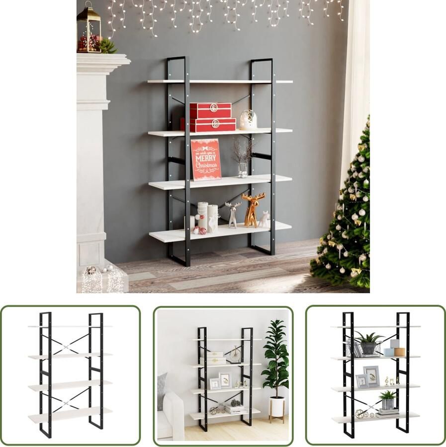 The Living Store Boekenkast met 4 schappen 100x30x140 cm massief grenenhout wit Boekenkast Houten Boekenkast Bibliotheek Industrieel Design Opbergruimte - Foto 2