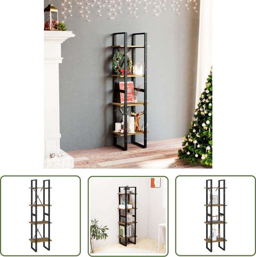 The Living Store Boekenkast Grenenhout 40 x 30 x 140 cm IndustriÃle stijl Boekenkast Houten Boekenkast Industrieel Design Grenoble Hout Opslagruimte - Foto 2