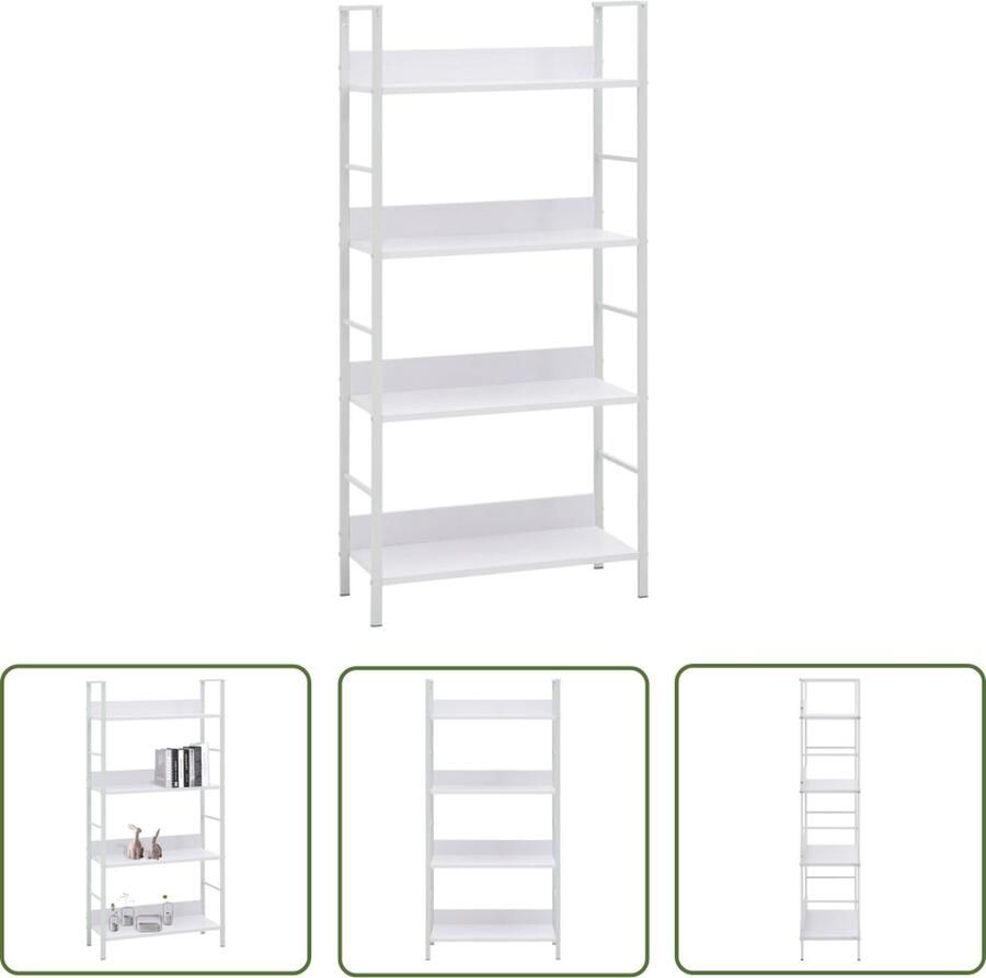 The Living Store Boekenkast 4 Laags 60 x 27.6 x 124.5 cm Spaanplaat en staal Boekenkast Houten Boekenkast Witte Boekenkast Boekenplank Opslagoplossing - Foto 2