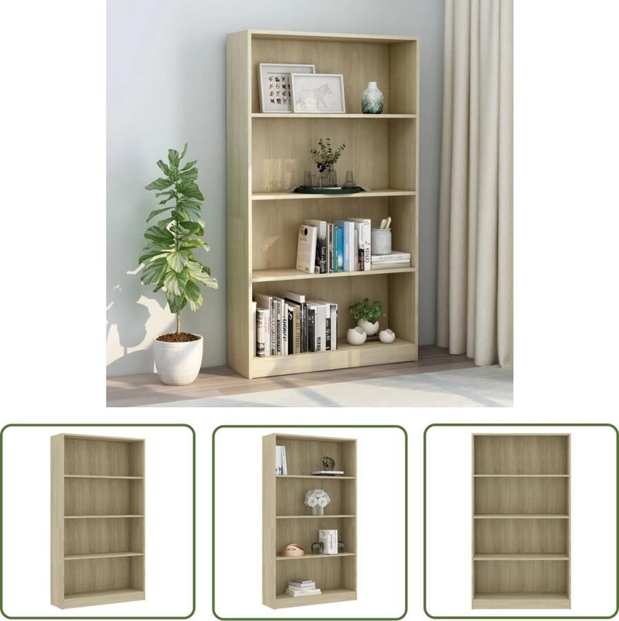 The Living Store Boekenkast met 4 schappen 80x24x142 cm bewerkt hout sonoma eik Boekenkast Houten Boekenkast Sonoma Eiken Boekenkast Boekenplank Opslagmeubel - Foto 2