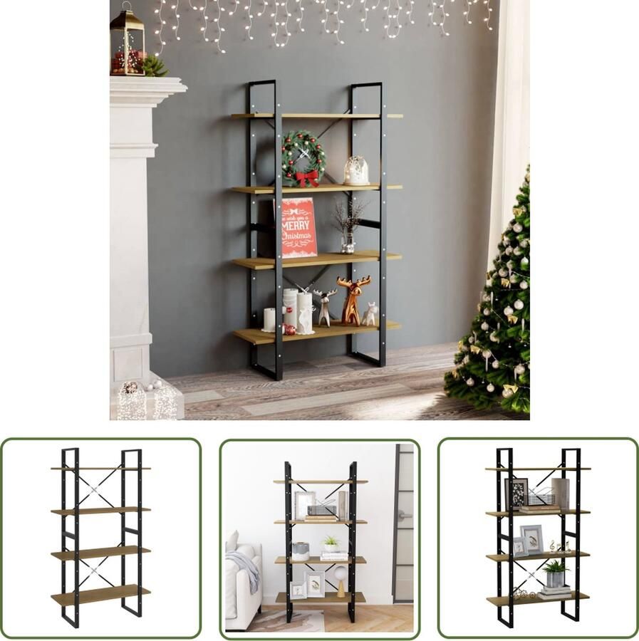 The Living Store Boekenkast Industrial 80 x 30 x 140 cm massief grenenhout Boekenkast Houten Boekenkast Industrieel Boekenrek Bibliotheek Opslagkast - Foto 2