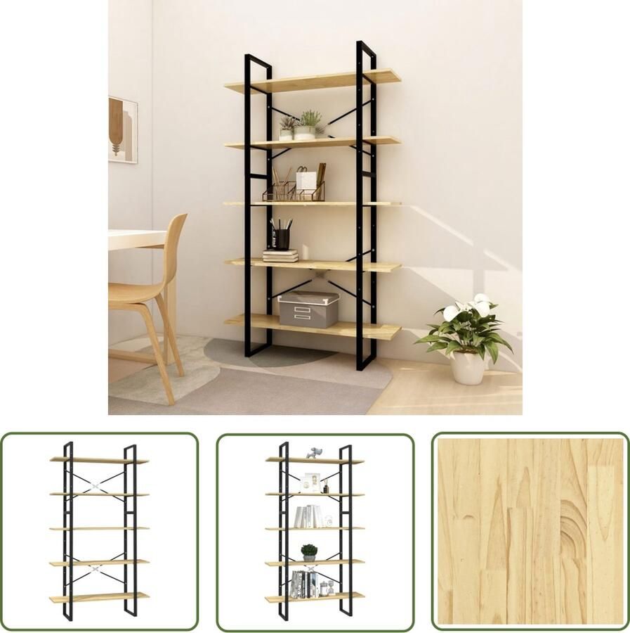 The Living Store Boekenkast Houten en metalen boekenkast 100 x 30 x 105 cm grenenhout metaal Boekenkast Houten Boekenkast Industrieel Design Bibliotheek Opslagruimte - Foto 2