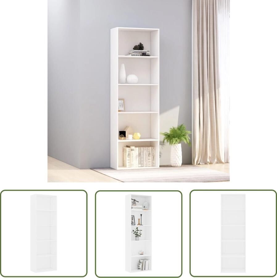 The Living Store Boekenkast Wit 60 x 30 x 189 cm Hoogwaardig bewerkt hout Boekenkast Houten Boekenkast Wit Boekenkast Bibliotheek Boekenplank - Foto 2