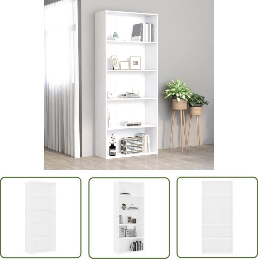 The Living Store Boekenkast s Hoge boekenkast 80 x 30 x 189 cm Wit Hoogwaardig spaanplaat Boekenkast Houten Boekenkast Bibliotheek Boekenplank Woonkamer Meubilair - Foto 2