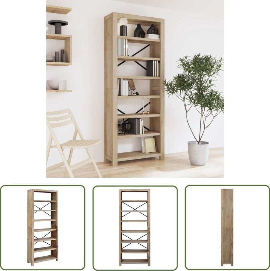 The Living Store Boekenkast met 7 schappen 80x30x200 cm massief acaciahout Boekenkast Houten Boekenkast Vintage Boekenkast Landelijke Boekenkast Bibliotheek - Foto 2