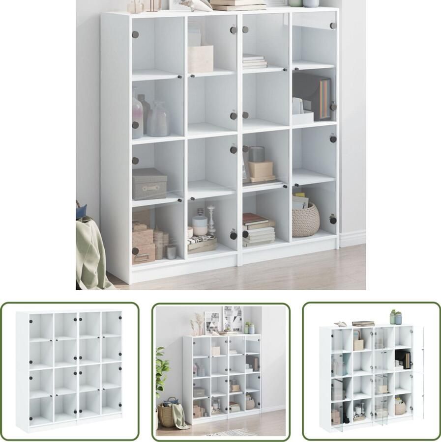 The Living Store Boekenkast met deuren 136x37x142 cm bewerkt hout wit Boekenkast Boekenplank Opslagoplossing Houten Kast Vitrinekast