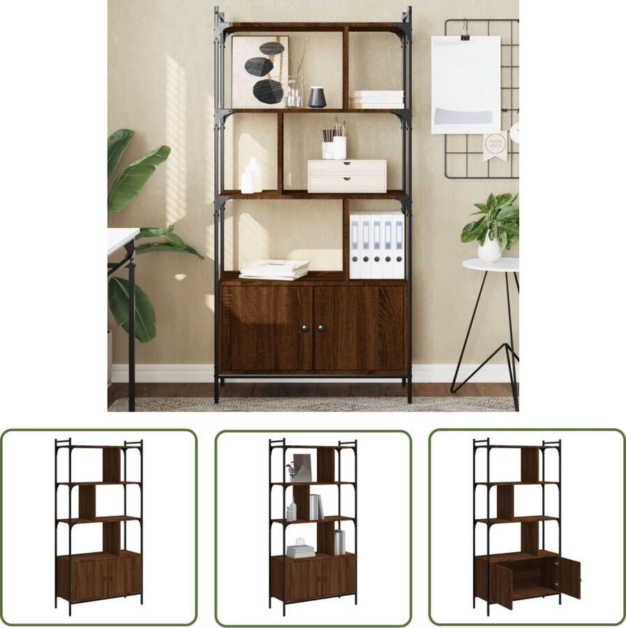 The Living Store Boekenkast met deuren 76 5x30x154 5 cm hout bruin eikenkleur Boekenkast Houten Boekenkast Bruine Eiken Boekenkast Boekenplank Opbergkast