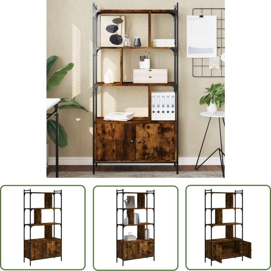 The Living Store Boekenkast met deuren 76 5x30x154 5 cm hout gerookt eikenkleur Boekenkast Houten Boekenkast Bruine Boekenkast Vintage Boekenkast Industriële Boekenkast