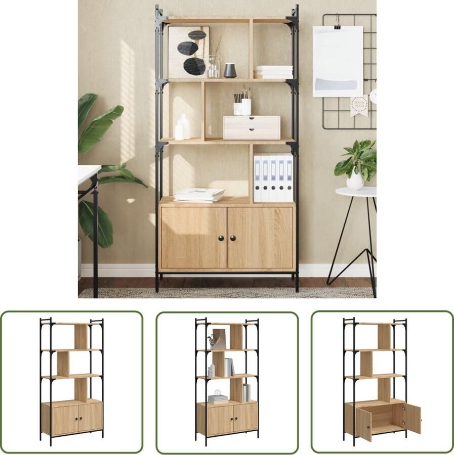 The Living Store Boekenkast met deuren 76 5x30x154 5 cm hout sonoma eikenkleurig Boekenkast Houten Boekenkast Zigzag Boekenkast Bibliotheek Woonaccessoires