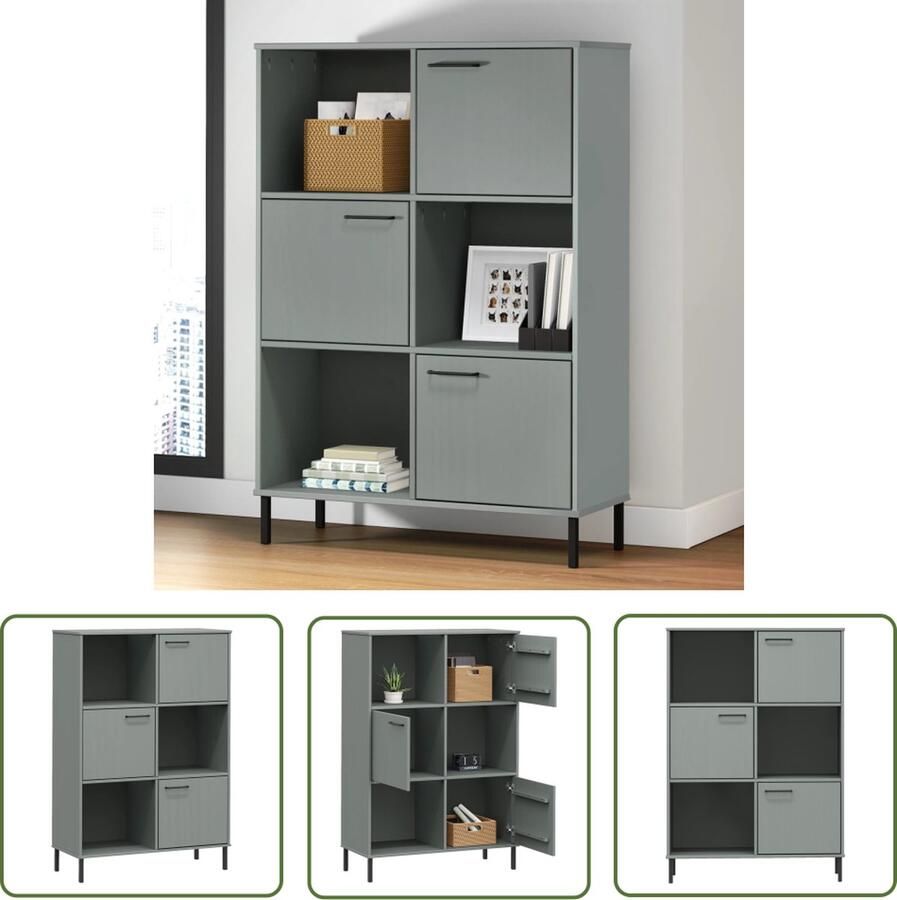 The Living Store Boekenkast met metalen poten OSLO 90x35x128 5 cm hout grijs Boekenkast Houten Boekenkast Grenoble Hout Boekenkast Vintage Boekenkast Bibliotheek - Foto 2