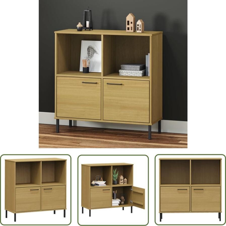 The Living Store Boekenkast met metalen poten OSLO 90x35x90 5 cm hout bruin Boekenkast Houten Boekenkast Grenenhouten Boekenkast Vintage Boekenkast Bibliotheek - Foto 2